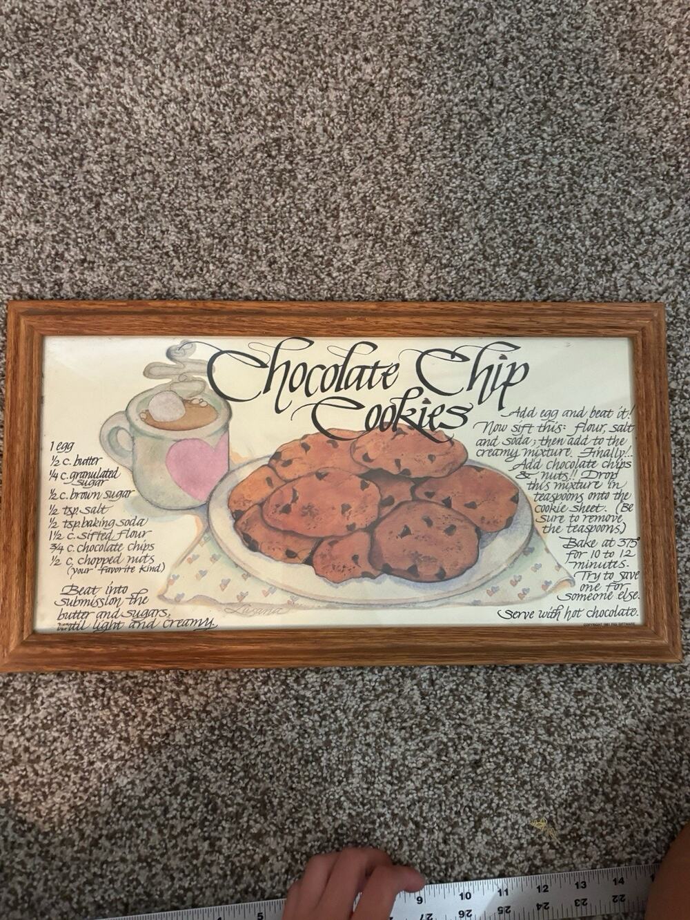 VTG Figi Giftware Style No 677 Chocolate Chip Cookies Recipe Oak Frame w/ Glass